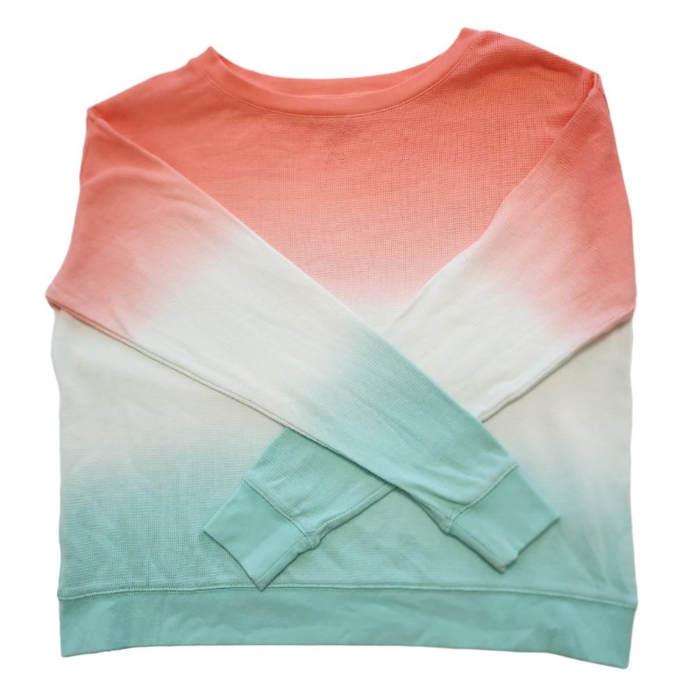 Splendid Ombre Long Sleeve Tee in Coral, White & Mint
